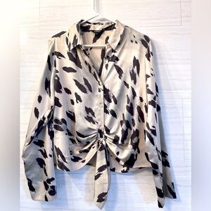 🐆 Cheetah Print Satin Tie Front Portofino Shirt